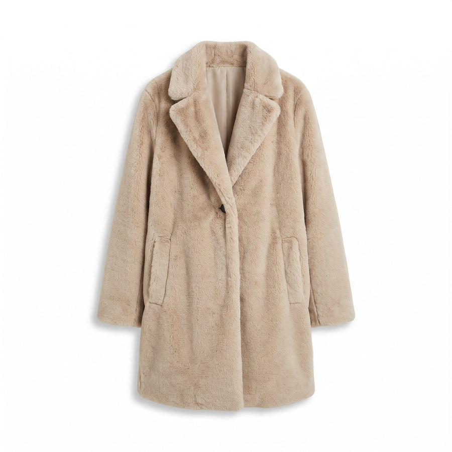 Long Sherpa Coat for Women, Knee Length with Lapel - product view 1 | Buffalo Gears