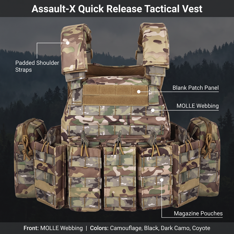 Men's Adjustable Molle Chest Vest with Quick-Release Buckles - product view 3 | Buffalo Gears