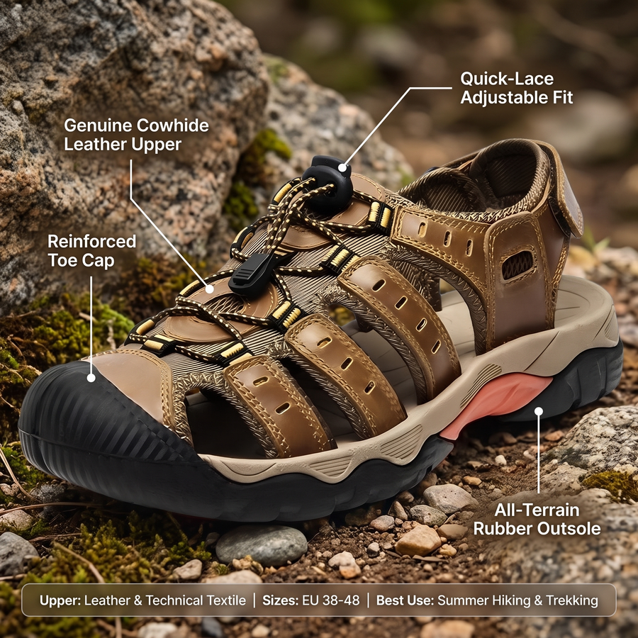 Men's Closed-Toe Leather Trail Sandals for Summer Hikes - product view 3 | Buffalo Gears