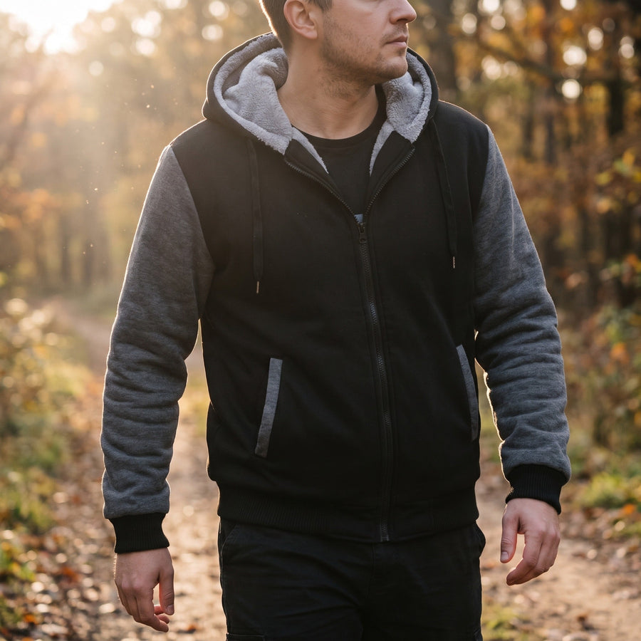 Men's Colour Block Fleece Jacket with Built In Hood - product view 3 | Buffalo Gears