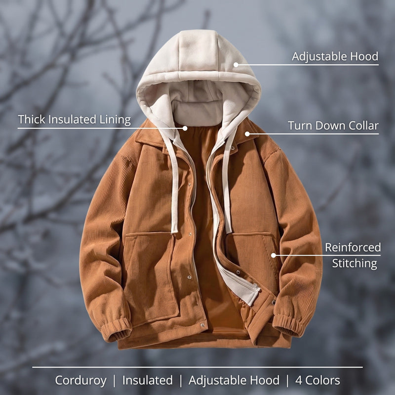 Men's Corduroy Winter Jacket with Insulated Lining and Hood - product view 2 | Buffalo Gears