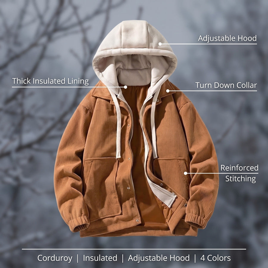Men's Corduroy Winter Jacket with Insulated Lining and Hood - product view 2 | Buffalo Gears
