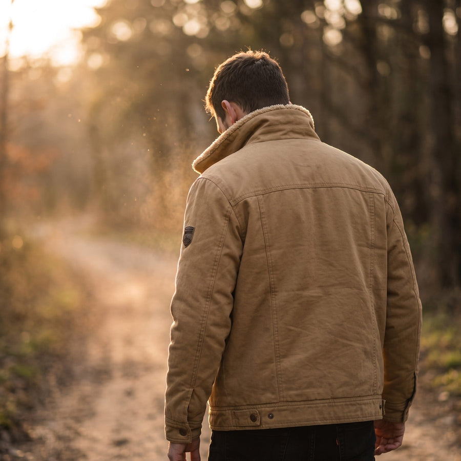 Men's Cotton Wool Trucker Jacket with Sherpa Lining and Buttons - product view 3 | Buffalo Gears