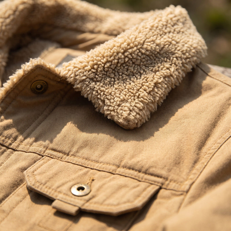 Men's Cotton Wool Trucker Jacket with Sherpa Lining and Buttons - product view 4 | Buffalo Gears