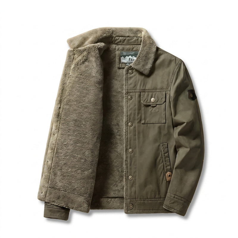 Men's Cotton Wool Trucker Jacket with Sherpa Lining and Buttons - product view 6 | Buffalo Gears