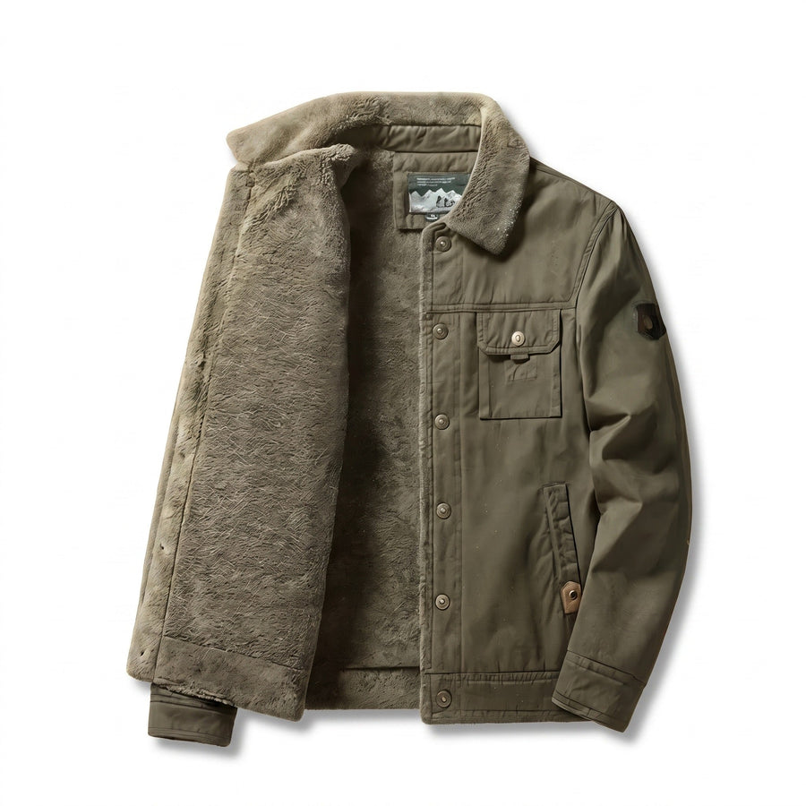 Men's Cotton Wool Trucker Jacket with Sherpa Lining and Buttons - product view 6 | Buffalo Gears