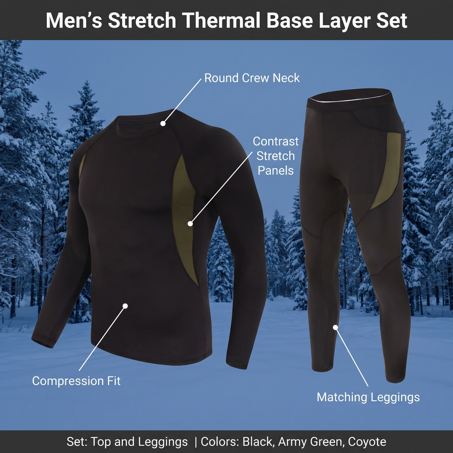 Men's Fleece-Lined Thermal Base Layer Set for Cold Weather - product view 3 | Buffalo Gears