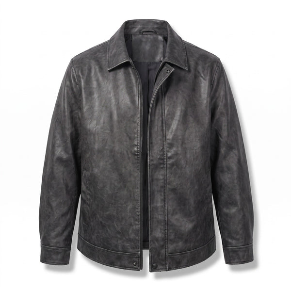 Men's Full Grain Leather Coat, Windproof and Long