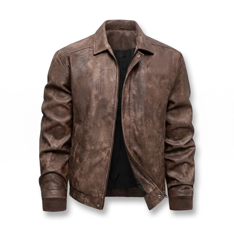 Men's Full Grain Leather Coat, Windproof and Long - product view 6 | Buffalo Gears