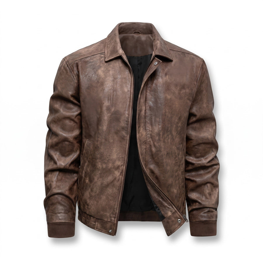 Men's Full Grain Leather Coat, Windproof and Long - product view 6 | Buffalo Gears