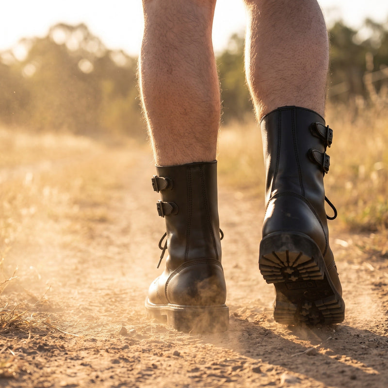 Men's Goodyear Welted Leather Combat Boots in Black - product view 3 | Buffalo Gears