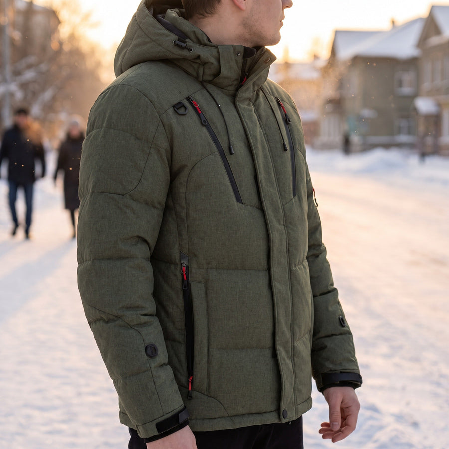 Men's Goose Down Winter Jacket with Adjustable Hood - product view 3 | Buffalo Gears