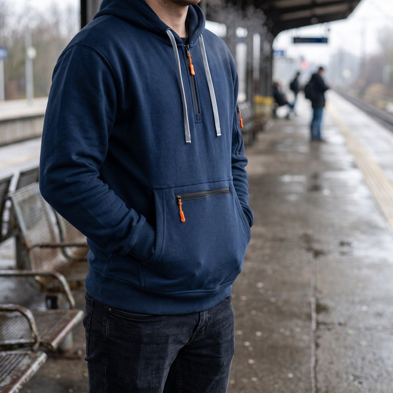 Men's Half Zip Hoodie with a Kangaroo Front Pocket - product view 5 | Buffalo Gears