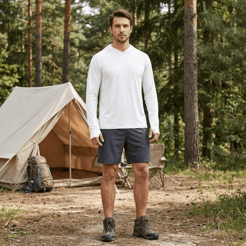 Men's Hooded Hiking Shirt with UPF 50+ Sun Shield - product view 6 | Buffalo Gears