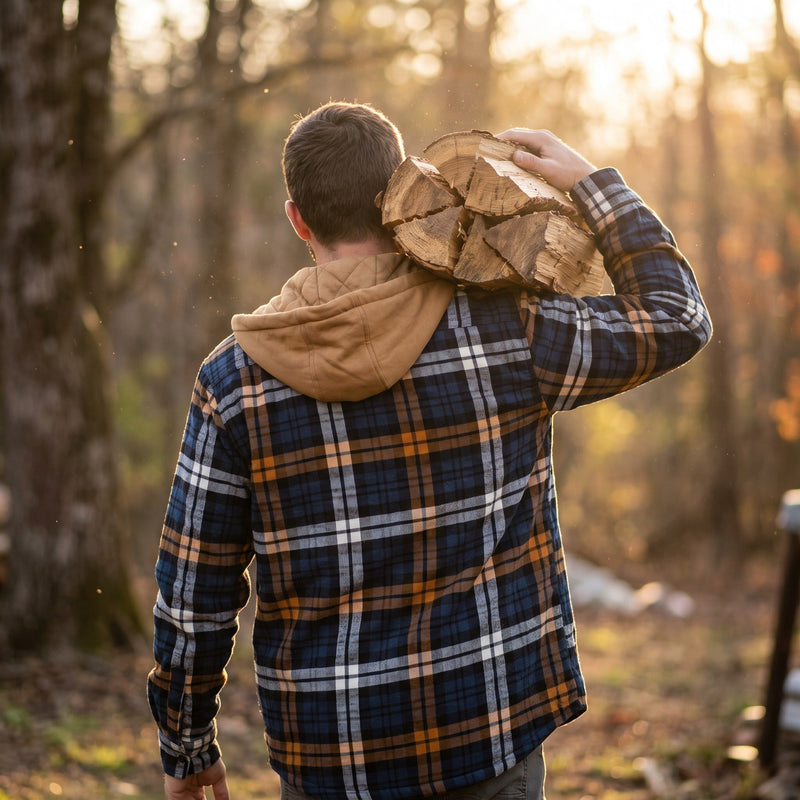 Men's Hooded Plaid Flannel Shacket with Full Zip Front - product view 3 | Buffalo Gears
