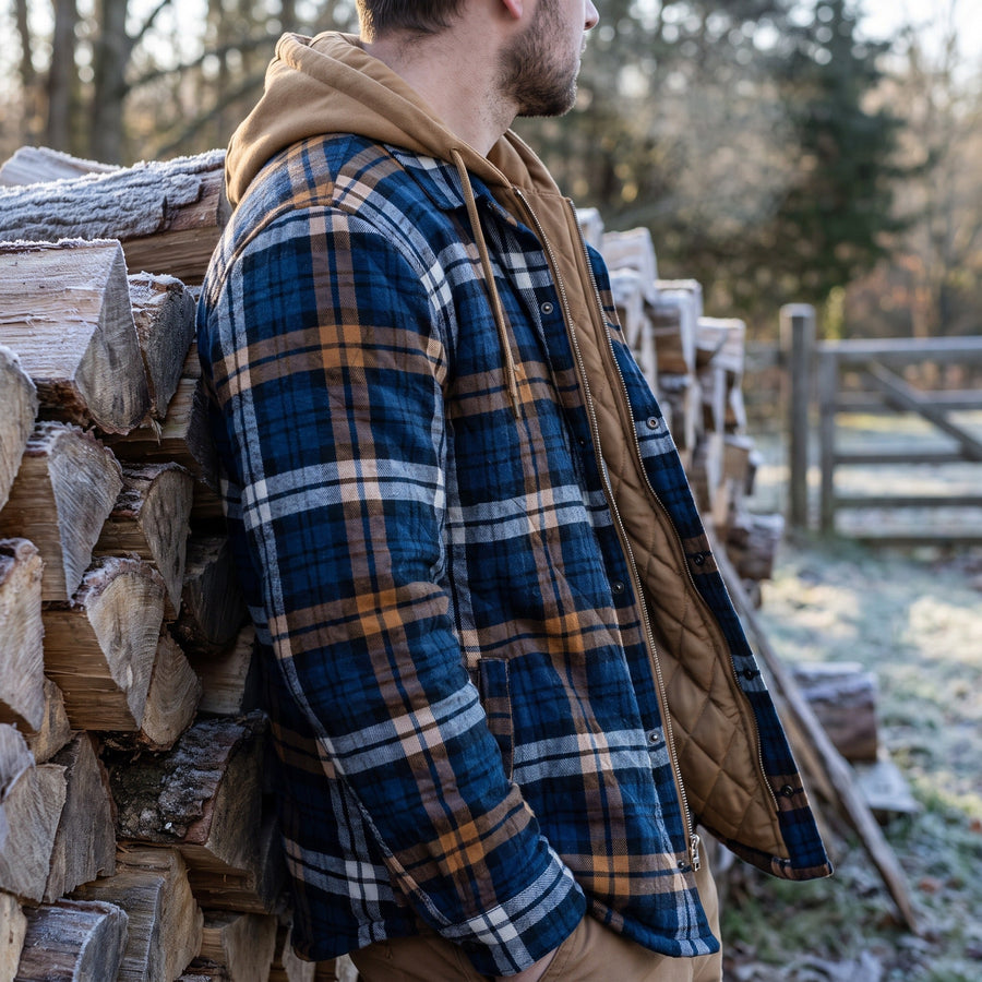 Men's Hooded Plaid Flannel Shacket with Full Zip Front - product view 5 | Buffalo Gears