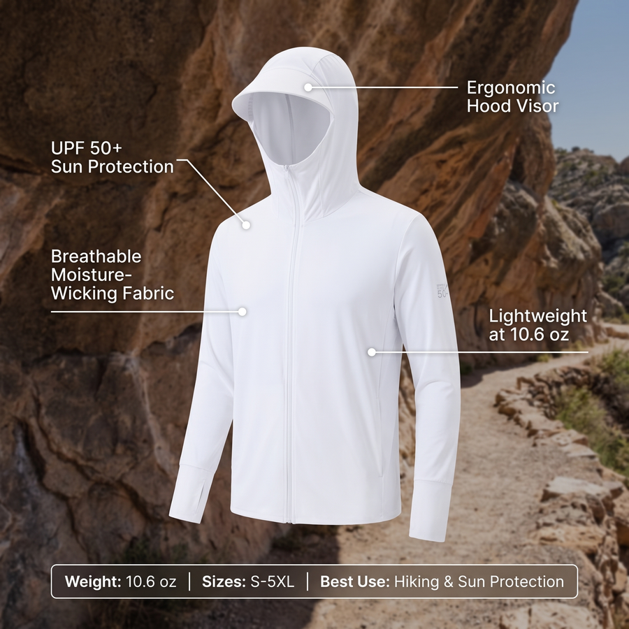Men's Lightweight UPF 50+ Hiking Sun Hoodie Jacket - product view 3 | Buffalo Gears