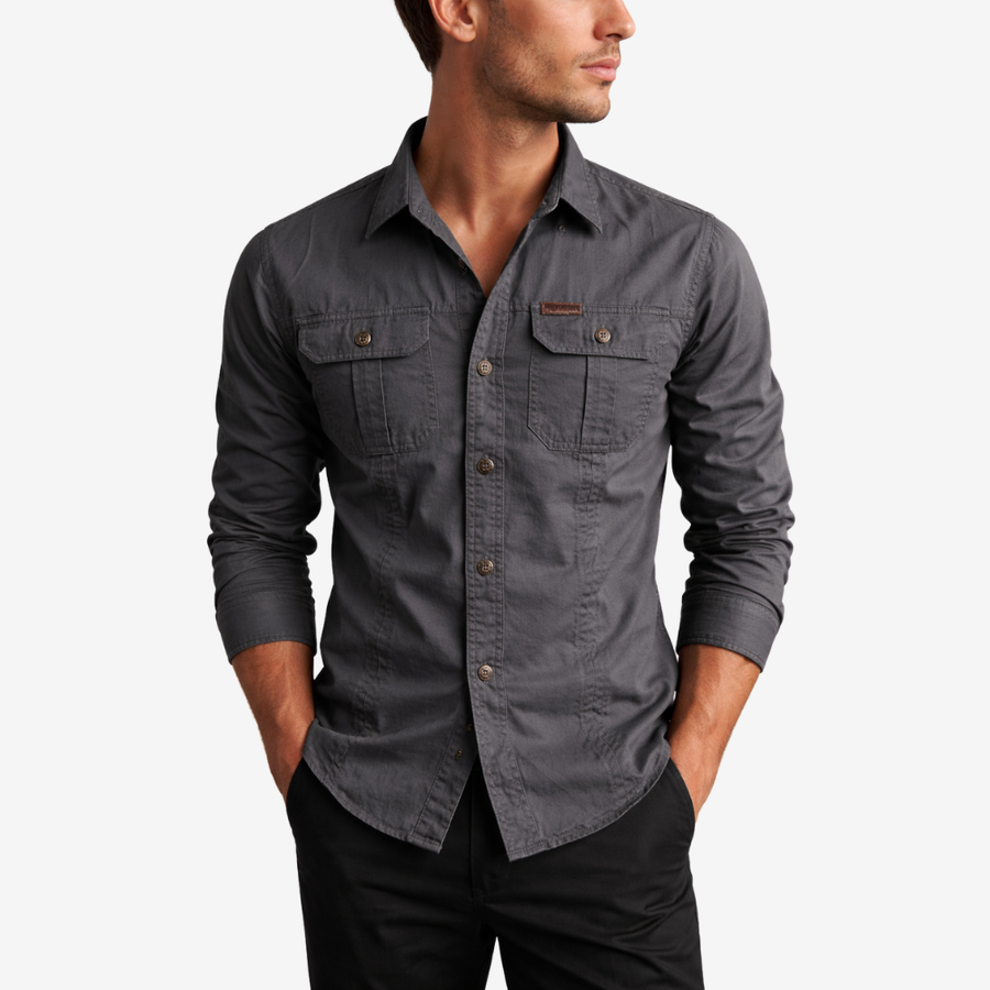 Men's Long-Sleeve Cotton Blend Hiking Shirt for Layering - product view 1 | Buffalo Gears
