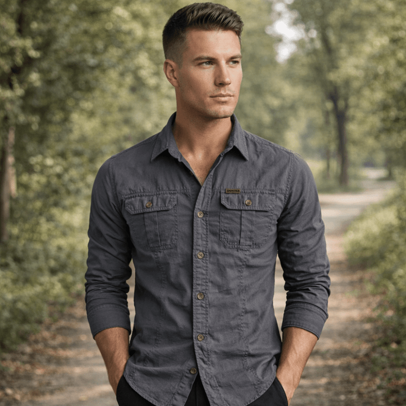 Men's Long-Sleeve Cotton Blend Hiking Shirt for Layering - product view 3 | Buffalo Gears