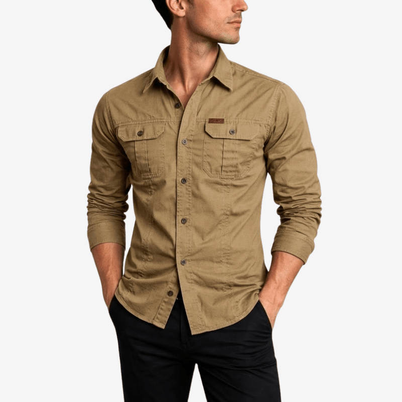Men's Long-Sleeve Cotton Blend Hiking Shirt for Layering - product view 5 | Buffalo Gears
