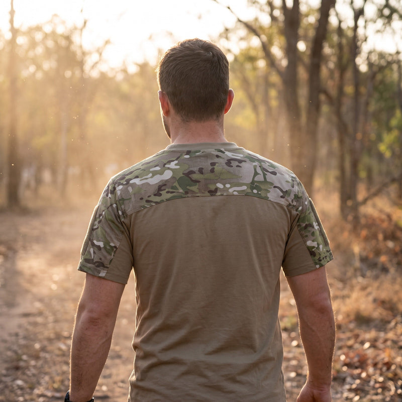 Men's Multicam Crew Neck Tactical T-Shirt in Polyester - product view 3 | Buffalo Gears