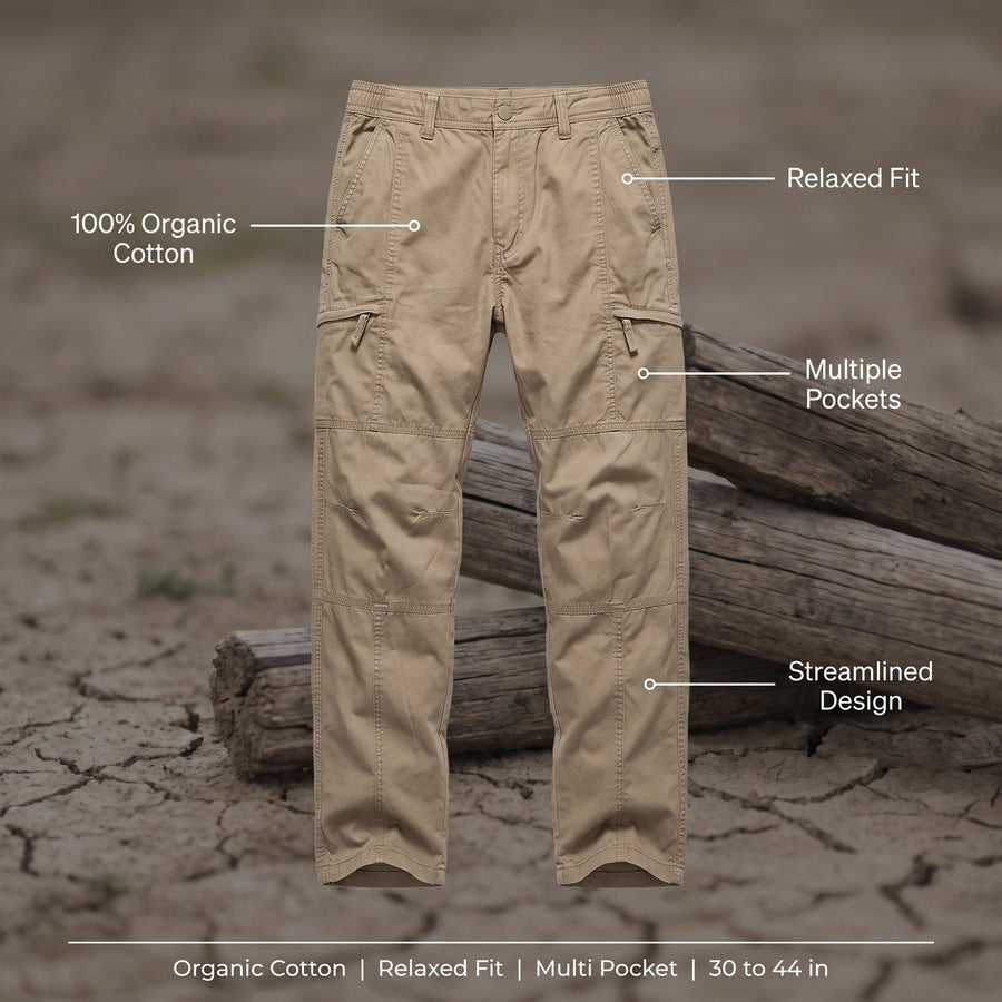 Men's Organic Cotton Cargo Trousers in Relaxed Fit - product view 2 | Buffalo Gears
