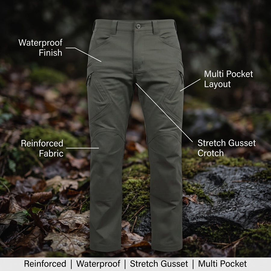 Men's Reinforced Tactical Trek Trousers, Waterproof Fabric - product view 2 | Buffalo Gears