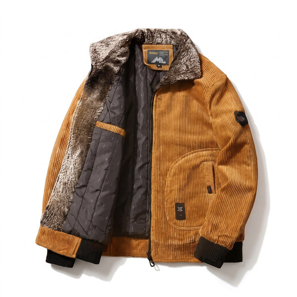 Men's Sherpa Lined Corduroy Bomber with Ribbed Cuffs
