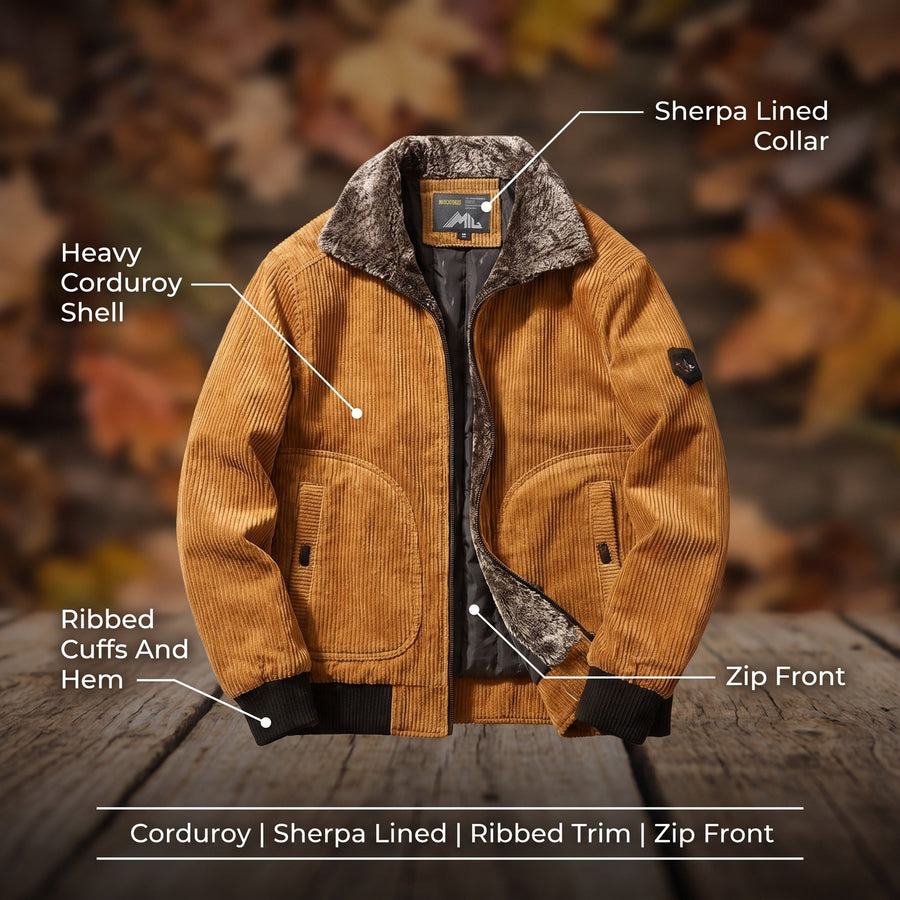 Men's Sherpa Lined Corduroy Bomber with Ribbed Cuffs - product view 2 | Buffalo Gears