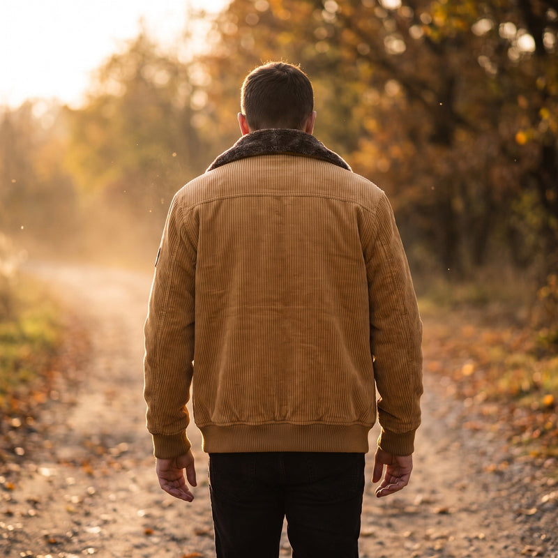 Men's Sherpa Lined Corduroy Bomber with Ribbed Cuffs - product view 3 | Buffalo Gears