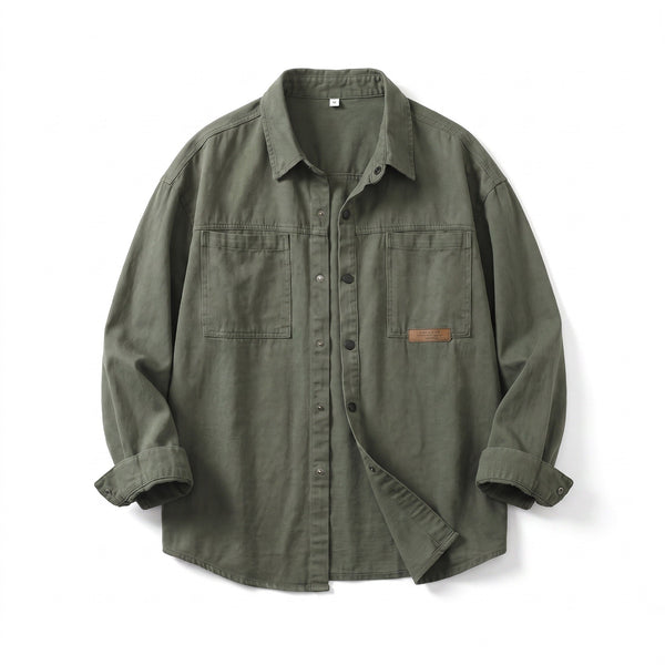 Men's Snap Button Cotton Work Shirt with Chest Pockets