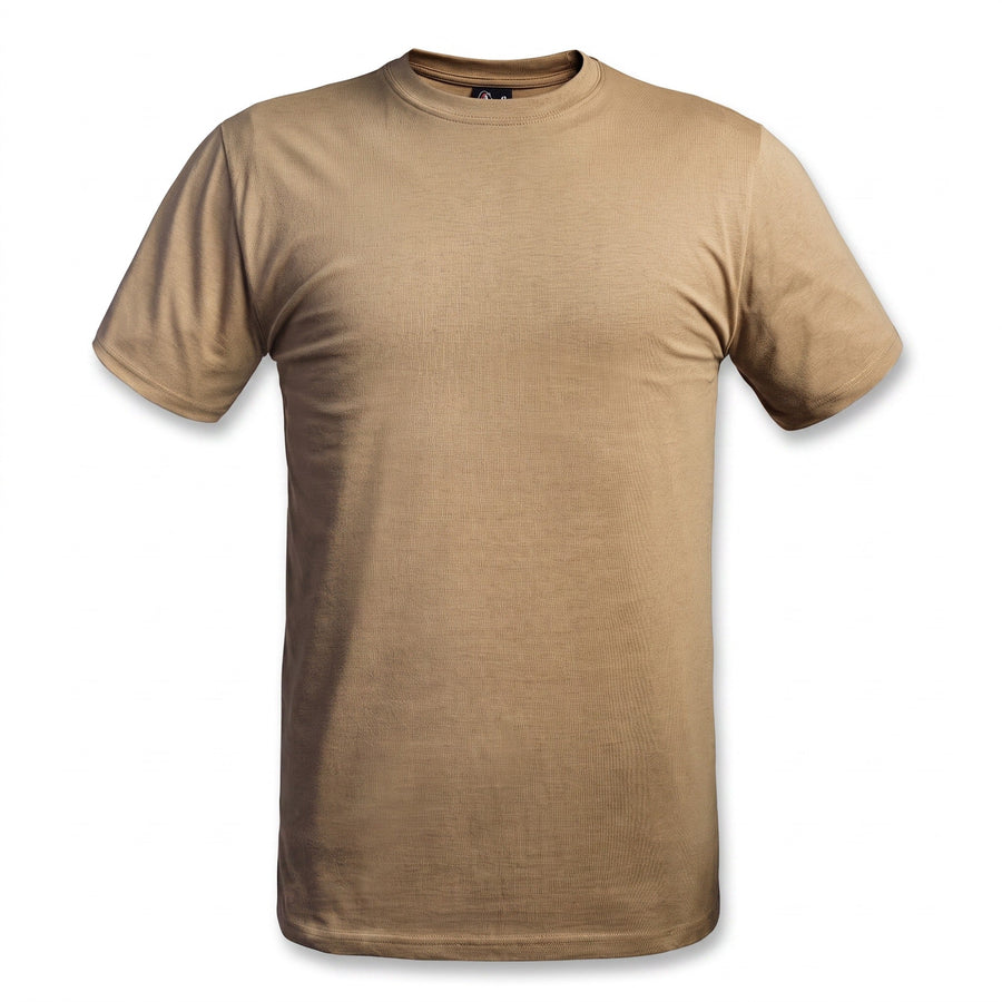 Men's Tan Cotton Military T-Shirt, Short Sleeve - product view 1 | Buffalo Gears
