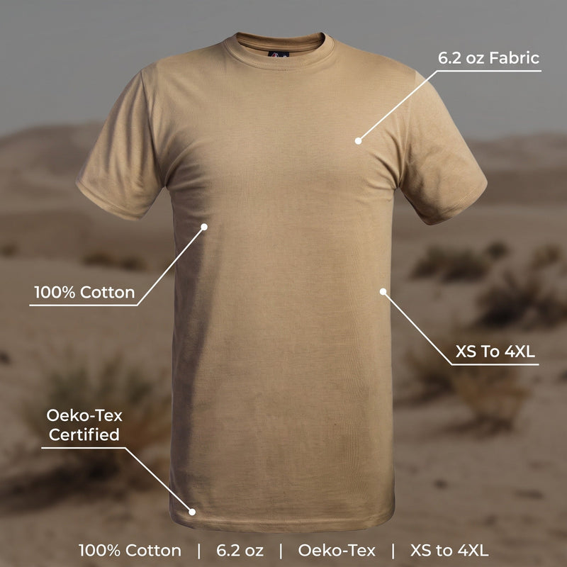 Men's Tan Cotton Military T-Shirt, Short Sleeve - product view 2 | Buffalo Gears