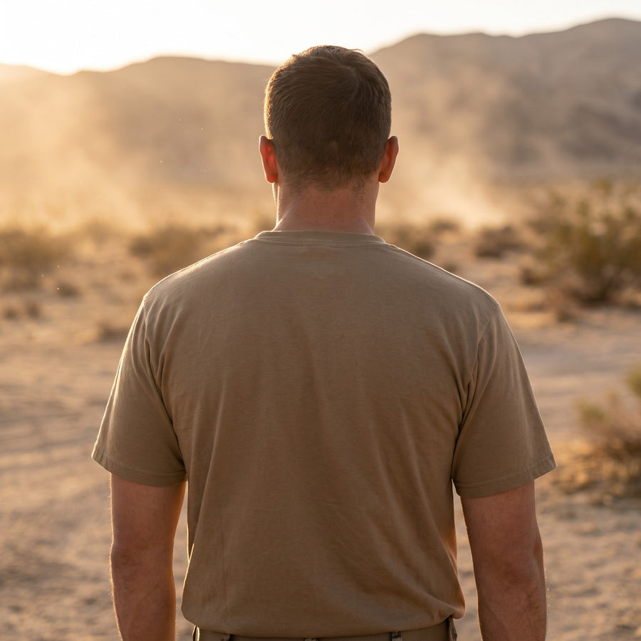 Men's Tan Cotton Military T-Shirt, Short Sleeve - product view 3 | Buffalo Gears