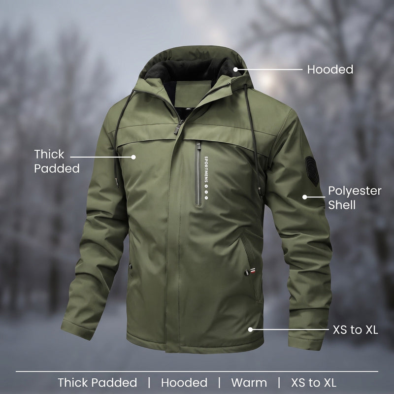 Men's Thick Padded Winter Jacket with Built In Hood - product view 2 | Buffalo Gears