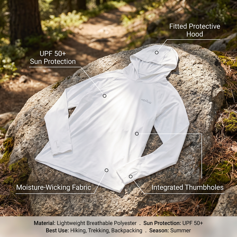 Men's UPF 50+ Hooded Sun Shirt for Hiking Trails - product view 2 | Buffalo Gears