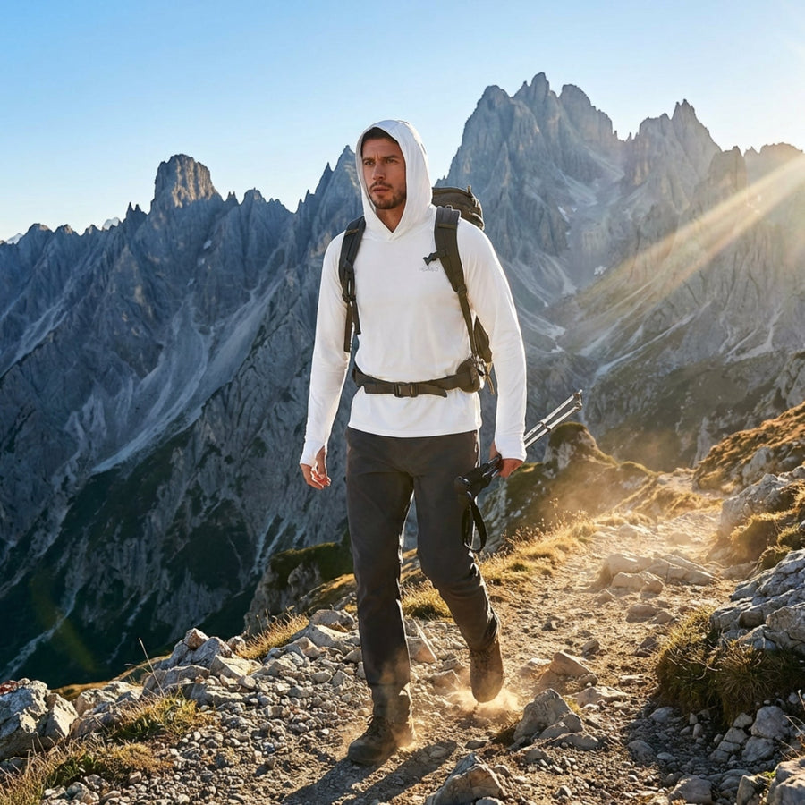 Men's UPF 50+ Hooded Sun Shirt for Hiking Trails - product view 5 | Buffalo Gears