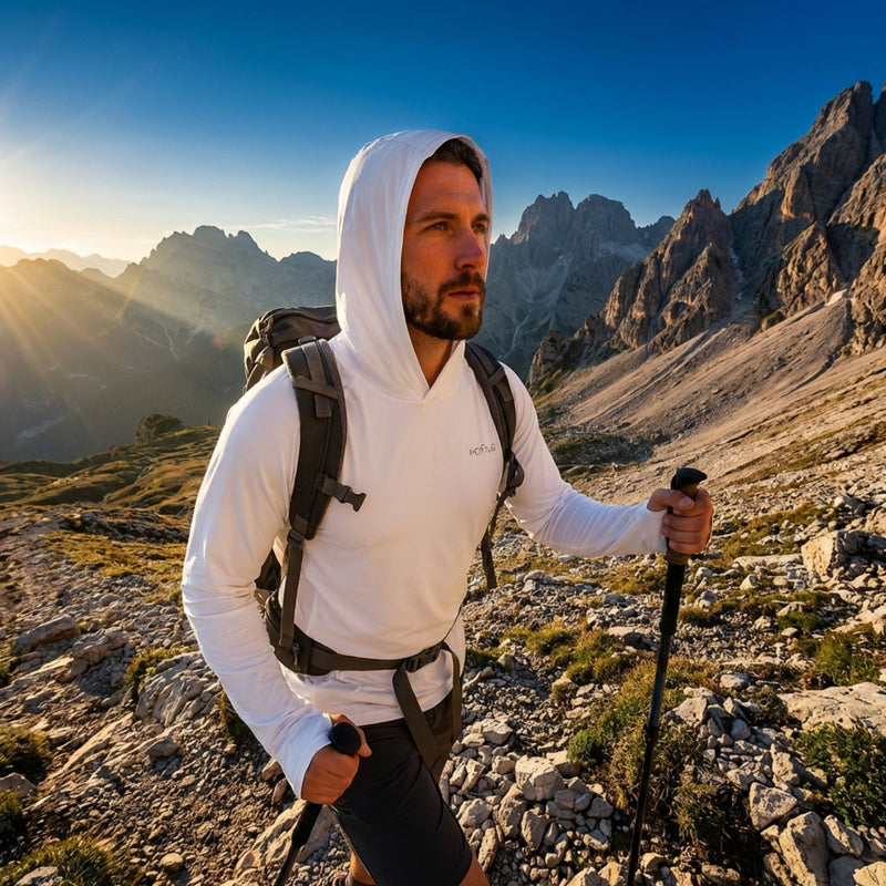 Men's UPF 50+ Hooded Sun Shirt for Hiking Trails - product view 7 | Buffalo Gears