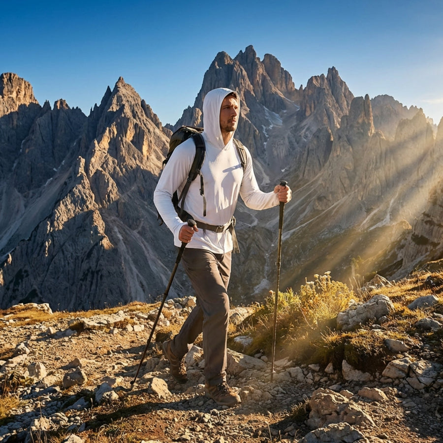 Men's UPF 50+ Hooded Sun Shirt for Hiking Trails - product view 9 | Buffalo Gears