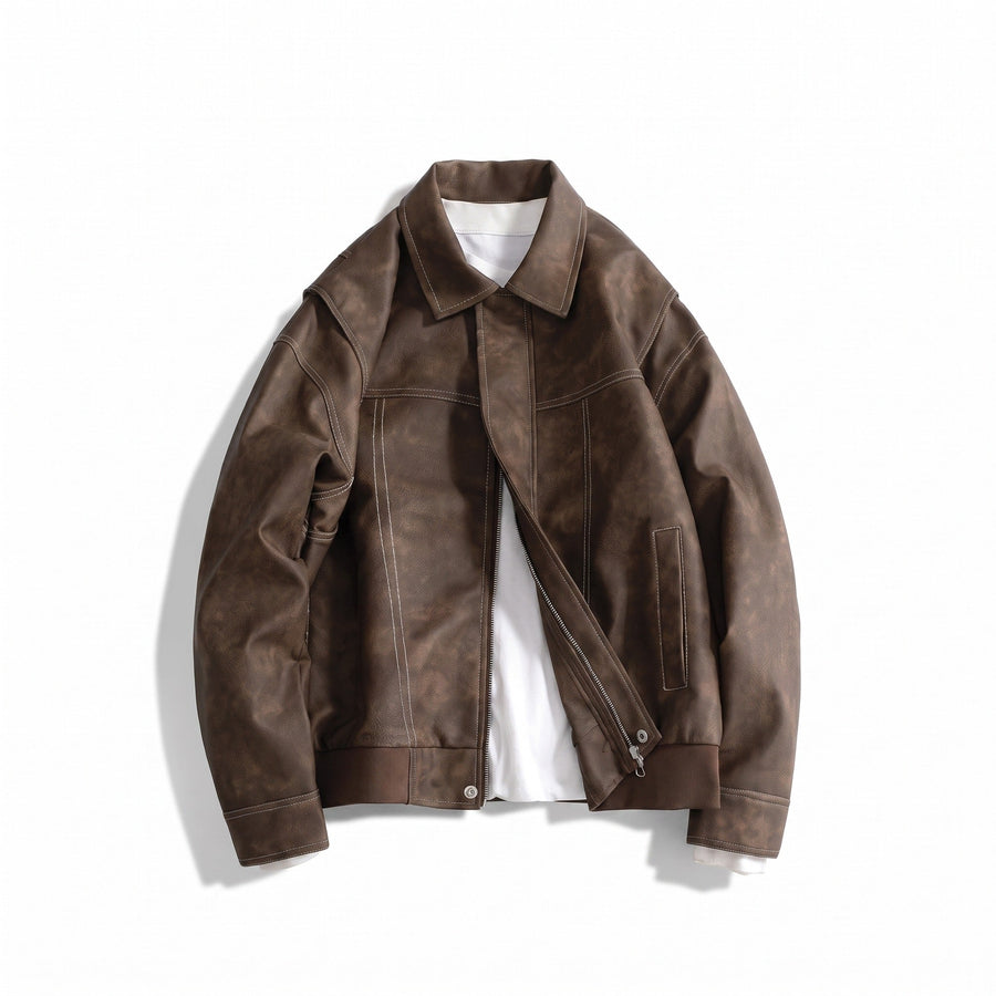 Men's Vegan Leather Bomber Jacket with Dual Pockets - product view 1 | Buffalo Gears