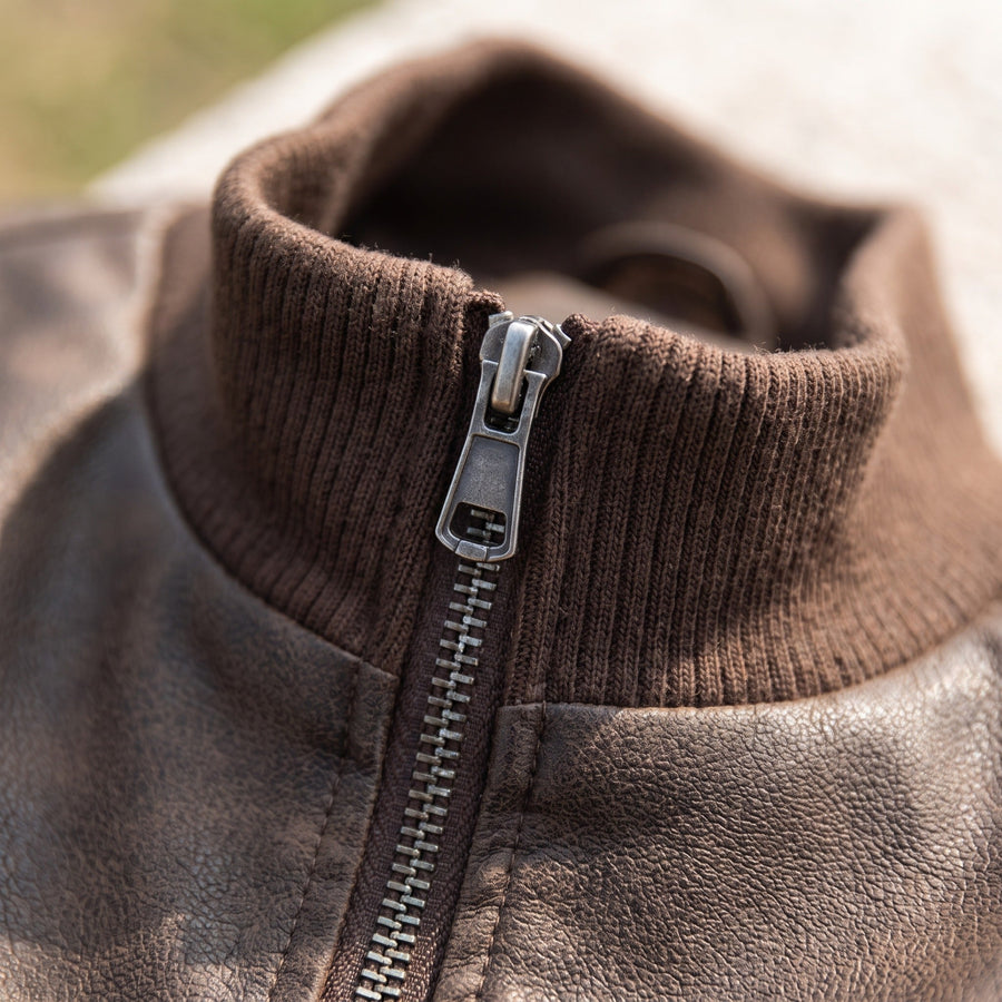 Men's Vegan Leather Bomber Jacket with Dual Pockets - product view 4 | Buffalo Gears