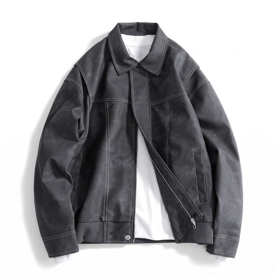 Men's Vegan Leather Bomber Jacket with Dual Pockets - product view 6 | Buffalo Gears
