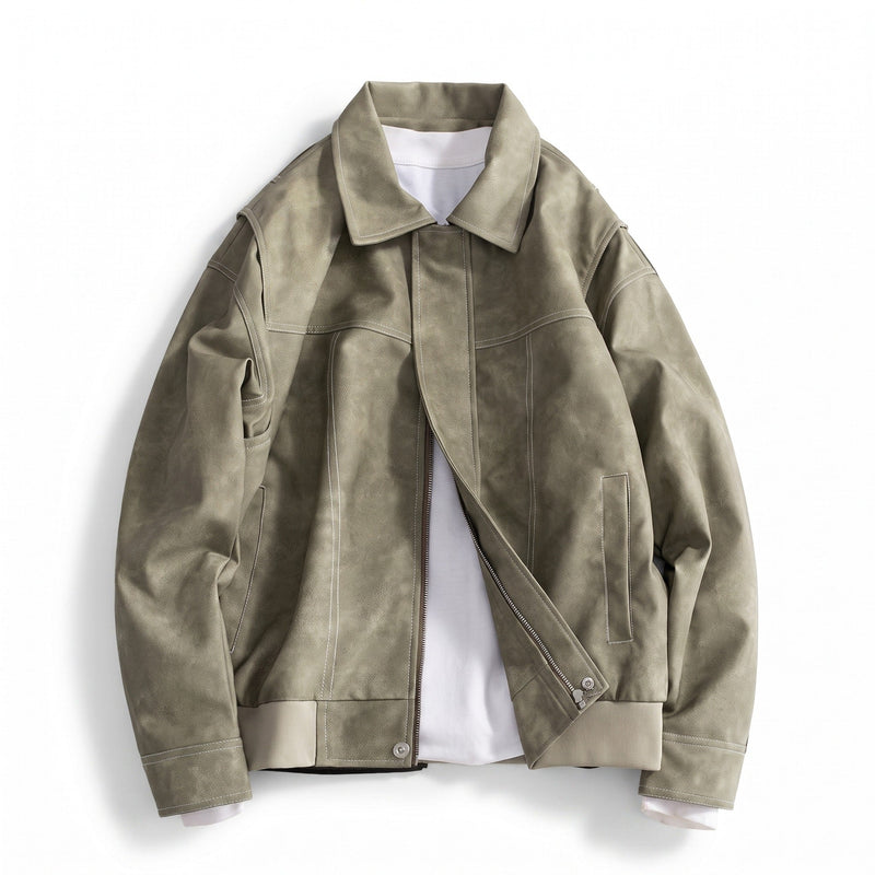 Men's Vegan Leather Bomber Jacket with Dual Pockets - product view 7 | Buffalo Gears