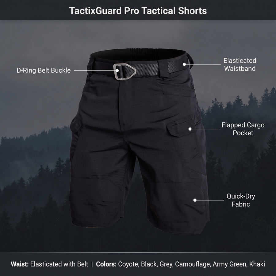 Men's Water-Resistant Ripstop Cargo Shorts for Trail Wear - product view 3 | Buffalo Gears