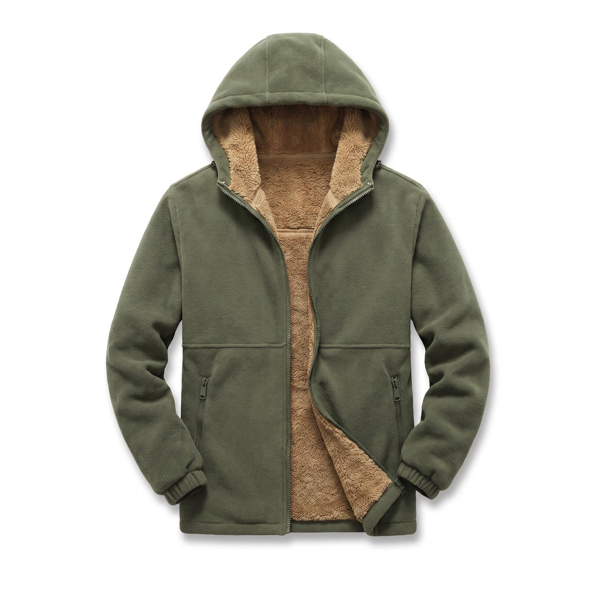 Men's Wool Hooded Winter Jacket with Pile Lining and Zip Front - product view 1 | Buffalo Gears