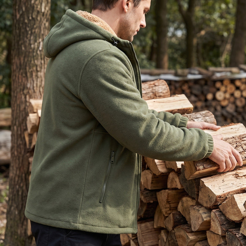 Men's Wool Hooded Winter Jacket with Pile Lining and Zip Front - product view 5 | Buffalo Gears