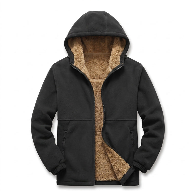 Men's Wool Hooded Winter Jacket with Pile Lining and Zip Front - product view 6 | Buffalo Gears