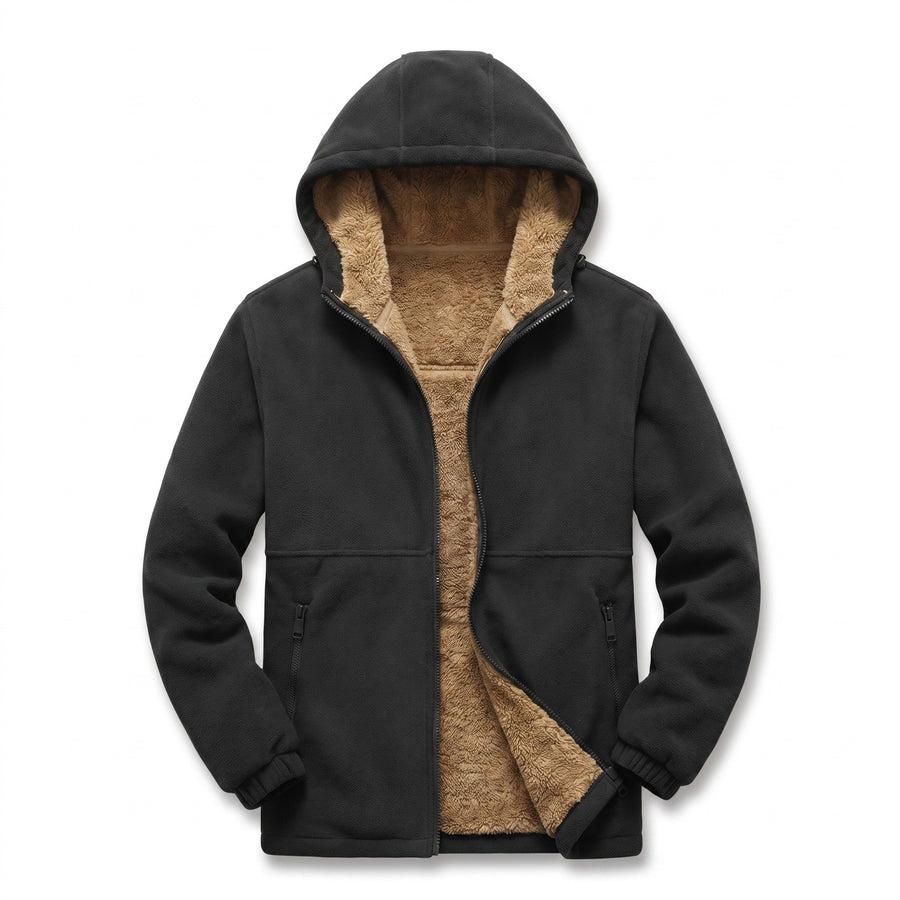 Men's Wool Hooded Winter Jacket with Pile Lining and Zip Front - product view 6 | Buffalo Gears