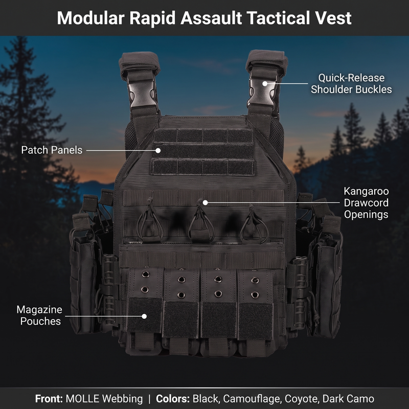 Modular MOLLE Plate Carrier Vest with Mag Pouches - product view 3 | Buffalo Gears