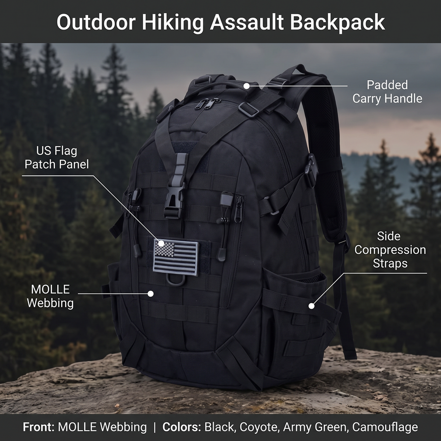 MOLLE Tactical Assault Backpack for Hiking and Travel - product view 3 | Buffalo Gears